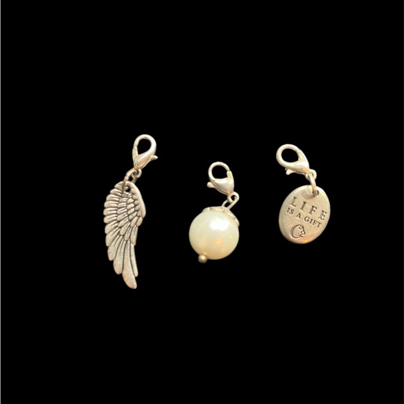 Origami Owl Silver Wing, Pearl, and Family Tree Dangle Charm Set - Picture 1 of 3